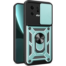 4U Sky Xiaomi 13 5g Ring Tutucu Kickstand Pc+Tpu Hibrit Kılıf Önleyici Anti Drop Telefon Kapağı Slayt Kamera Koruması-Yeşil (Yurt Dışından)