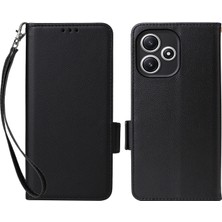 4U Sky Xiaomi Redmi 12 5g/not 12R 5g/poco M6 Pro 5g Katlanabilir Stand Cüzdan Telefon Kabuğu Litchi Doku Pu Deri Cep Telefon Kapağı-Siyah (Yurt Dışından)