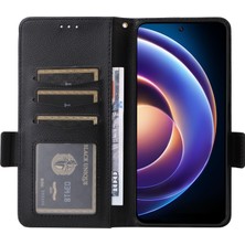 4U Sky Xiaomi Redmi 12 5g/not 12R 5g/poco M6 Pro 5g Katlanabilir Stand Cüzdan Telefon Kabuğu Litchi Doku Pu Deri Cep Telefon Kapağı-Siyah (Yurt Dışından)