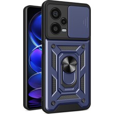 4U Sky Xiaomi Redmi Için Note 12 Pro+ 5g Kickstand Telefon Kasası Slayt Lens Koruma Pc+ Tpu Telefon Kapağı-Mavi (Yurt Dışından)