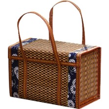 Archive Piknik Dokuma Sepet Hasır Saklama Çantası Kolu Katlanmış Meyve Alışveriş Gıda Kolu Rattan Çim Katlanabilir Bambu Sepet B (Yurt Dışından)