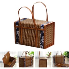 Archive Piknik Dokuma Sepet Hasır Saklama Çantası Kolu Katlanmış Meyve Alışveriş Gıda Kolu Rattan Çim Katlanabilir Bambu Sepet B (Yurt Dışından)