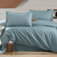 Alena Home %100 Pamuk Saten (Çarşafsız) Çizgili Çift Kişilik Nevresim Seti