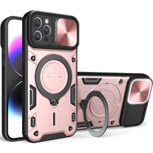 Eabhulie iPhone 11 Pro Max Için Çift Katmanlı Telefon Kılıfı, Slayt Kamera Kapağı ve Metal Gizli Braket ile Rose Gold (Yurt Dışından)