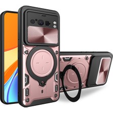 Eabhulie Google Pixel 8 Pro Için Çift Katmanlı Telefon Kılıfı, Slayt Kamera Kapağı ve Metal Gizli Braket ile Rose Gold (Yurt Dışından)