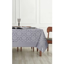 Tropik Home Polycotton Pamuklu Damask Desen Gümüş Gri Renk Luks Masa Örtüsü 160X220CM