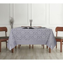 Tropik Home Polycotton Pamuklu Damask Desen Gümüş Gri Renk Luks Masa Örtüsü 160X220CM