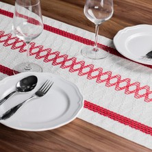 Tropik Home Örme Runner Pamuklu Dantel Püsküllü Runner 35X145 cm Masa Örtüsü Runner Kırmızı