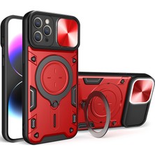 Eabhulie iPhone 11 Pro Için Çift Katmanlı Telefon Kılıfı, Slayt Kamera Kapağı ve Metal Gizli Braket ile Kırmızı (Yurt Dışından)