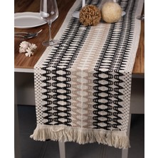 Tropik Home Örme Runner Pamuklu Dantel Püsküllü Runner 35X145 cm Masa Örtüsü Runner
