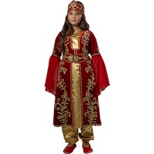Köylü Kostüm Hürrem Sultan Kostümü Bindallı Kız Çocuk Kıyafeti Kırmızı