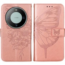 Eabhulie Huawei Mate 60 Için Kelebek Pu Deri Çevirmeli Cüzdan Stand Telefon Kılıfı - Rose Gold (Yurt Dışından)