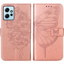 Eabhulie Xiaomi Redmi Note 12 4g Için Kelebek Pu Deri Çevirmeli Cüzdan Stand Telefon Kılıfı - Rose Gold (Yurt Dışından)