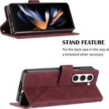 Eabhulie Samsung Galaxy Z Fold 5 Için Kabartmalı Pu Deri Stand Cüzdan Telefon Kılıfı - Kırmızı (Yurt Dışından)