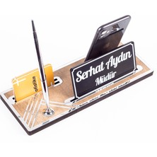 Ofistike Leona Gümüş Kale ml i Telefonluklu Ahşap Masa Isi ml iği Ağaç Desenli Hediye Ofis Masa Üstü Isi ml ik