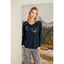 Monamise Kadın Yaprak Desenli "romantic Life" Pijama Takımı 23168