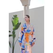 Antoa Gaia Saten Desenli Kimono