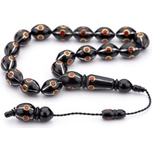 Tesbihkenti Mercan Taş Detaylı 17'lik Kuka İşleme Tesbih