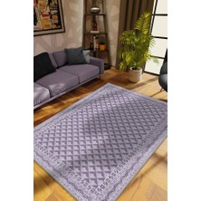 Homshtag Etnik Desenli Mor Renkli Halı Vintage Bordürlü Halı Geometrik Desenli Dijital Baskı Halı