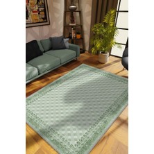 Homshtag Etnik Desenli Yeşil Renkli Halı Vintage Bordürlü Halı Geometrik Desenli Dijital Baskı Halı