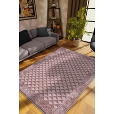 Homshtag Etnik Desenli Pembe Renkli Halı Vintage Bordürlü Halı Geometrik Desenli Dijital Baskı Halı