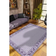 Homshtag Etnik Desenli Mor Renkli Halı Vintage Bordürlü Halı Geometrik Desenli Dijital Baskı Halı