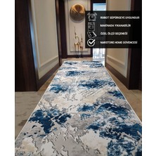 Nar Store Home Mavi Gri Kahve Kaymaz Taban Yıkanabilir Kesme Yolluk Halı