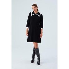 Peraluna Grace Dress Rahat Kesim A Form Rayon Kadın Triko Elbise siyah