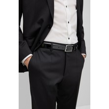Vanilla Collection Erkek Rugan Parlak Takım Elbise Kemeri Suni Deri Gümüş Tokalı Parlak Siyah Renk