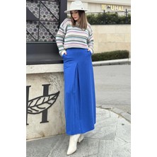 New Laviva Kadın Saks Önü Plise Detaylı, A Kesim, Arkası Fermuar Kapamalı, Uzun Kaşe Etek