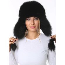 Mertkan Fur Fashion Usanka Siyah Tilki Kürk Şapka