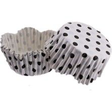 Depposite Cupcake Kalıbı Pet Kapsül Dalgalı Kek Kalıbı 65X38 mm - 100 Adet Puantiyeli Beyaz 3.8 cm