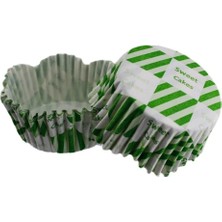 Depposite Vıp Cupcake Kalıbı Pet Kapsül Dalgalı Kek Kalıbı 65X38 mm - 100'LÜ Beyaza Yeşil Kare Desen