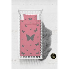 Talia Home Pembe Kelebek Desenli Bebek Nevresim Takımı Çarşaflı TLABN-155