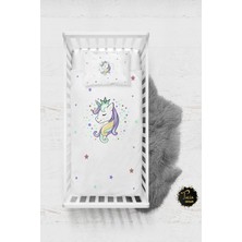 Talia Home Beyaz Unicornlu Desenli Bebek Nevresim Takımı Çarşaflı TLABN-083