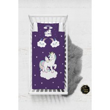 Talia Home Mor Sevimli Unicorn Desenli Bebek Nevresim Takımı Çarşaflı TLABN-172