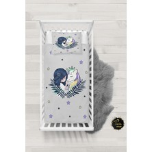Talia Home Gri Unicorn ve Prenses Desenli Bebek Nevresim Takımı Çarşaflı TLABN-203