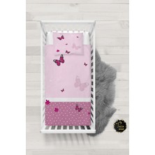 Talia Home Pembe Kelebek Desenli Bebek Nevresim Takımı Çarşaflı TLABN-206