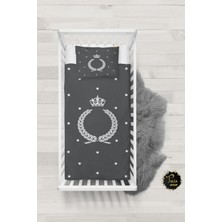 Talia Home Antrasit Taç Desenli Bebek Nevresim Takımı Çarşaflı TLABN-035