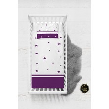 Talia Home Beyaz Mor Şerit Desenli Bebek Nevresim Takımı Çarşaflı TLABN-180