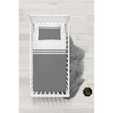 Talia Home Gri Beyaz Zigzag Desenli Bebek Nevresim Takımı Çarşaflı TLABN-207