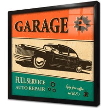 Vintage Retro Görsel Çerçeveli Cam Tablo