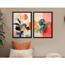 Tablosan Renkli Desenler Ve Botanik Bitkiler Ikili Çerçeveli Mdf Tablo Seti