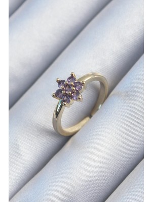 Clariss Pirinç Gold Renk Mor Zirkon Taşlı Lotus Model Kadın Yüzük
