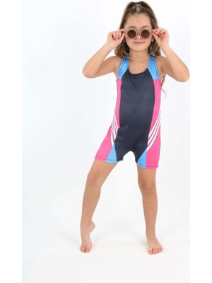 Lolli Boom Kids  Kız Çocuk Pembe Mavi Siyah Şortlu Yüzücü Mayosu