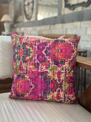 Karam Home Pembe Etnik Dekoratif Kilim Desen Kırlent Kılıfı