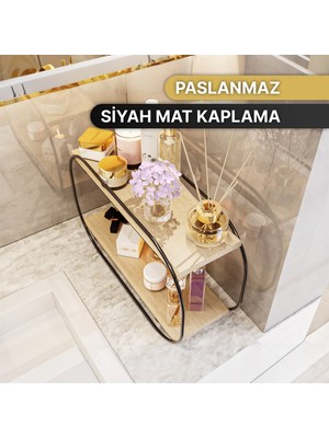 Bino Çok Amaçlı Banyo Düzenleyici Oval Raf Ahşap Masaüstü Banyo Mutfak Rafı Takı ve Makyaj Organizeri