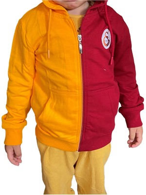Galatasaray Lisanslı Sarı Kırmızı Kapşonlu Fermuarlı Çocuk Sweat