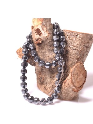 Taş Sandığı Çift Huni Hematit Taşı Dizi - 8 mm