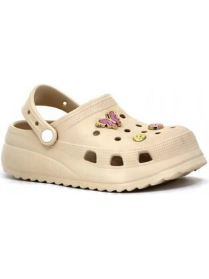 Sonimix Bej Kadın Yüksek Topuklu Cross Terlik Silikon Malzemeden Sezonsuz Kullanım İçin